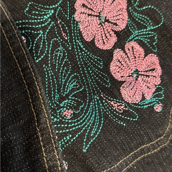 Denim & Co Black Vintage Denim Floral Embroidered Jacket Women’s 2XL Boho Y2K - Picture 4 of 8